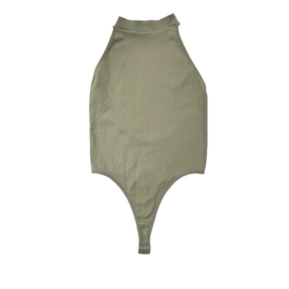 Cotton Candy Women’s Open Back Halter Army Green Sleeveless Ribbed Bodysuit M/L - Picture 2 of 11